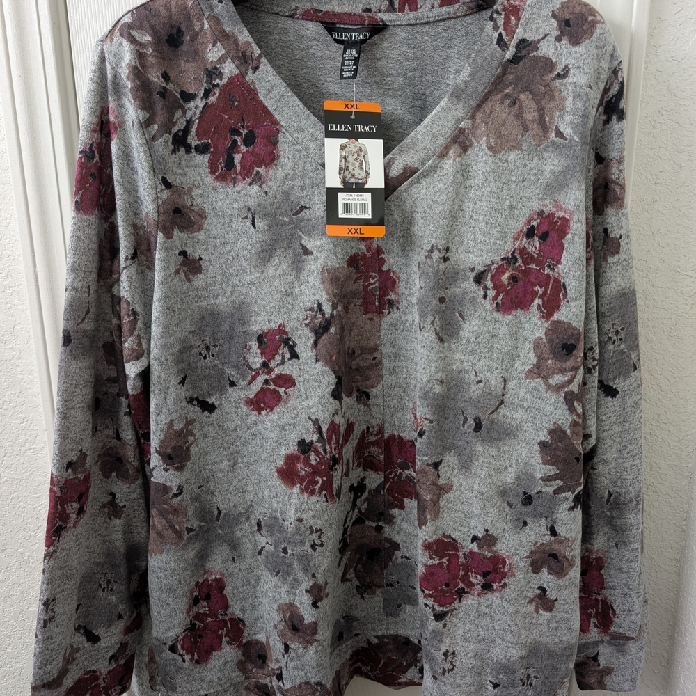 Ellen Tracy Gray Floral Top